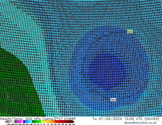 Géop./Temp. 500 hPa ECMWF mar 07.05.2024 12 UTC