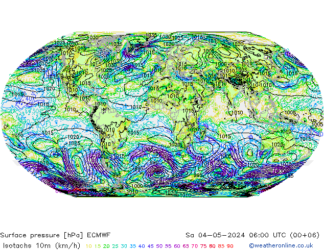 Isotachs (kph) ECMWF сб 04.05.2024 06 UTC