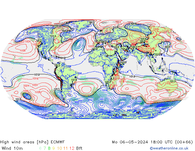 yüksek rüzgarlı alanlar ECMWF Pzt 06.05.2024 18 UTC