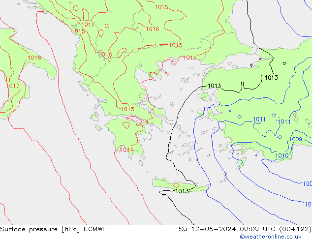 Presión superficial ECMWF dom 12.05.2024 00 UTC