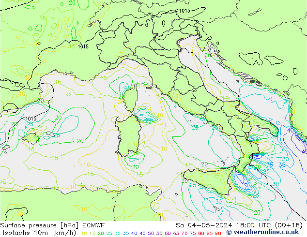 Isotachs (kph) ECMWF Sa 04.05.2024 18 UTC