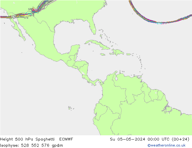 Height 500 hPa Spaghetti ECMWF Ne 05.05.2024 00 UTC
