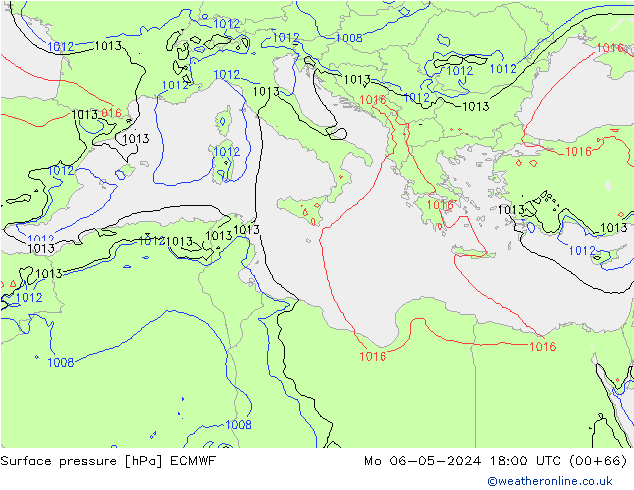Presión superficial ECMWF lun 06.05.2024 18 UTC