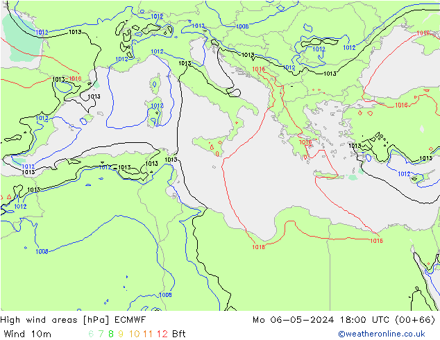 yüksek rüzgarlı alanlar ECMWF Pzt 06.05.2024 18 UTC