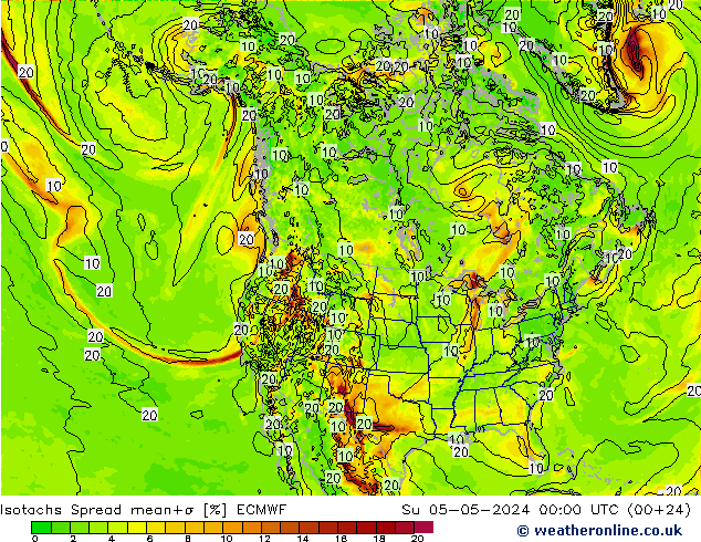 Eşrüzgar Hızları Spread ECMWF Paz 05.05.2024 00 UTC