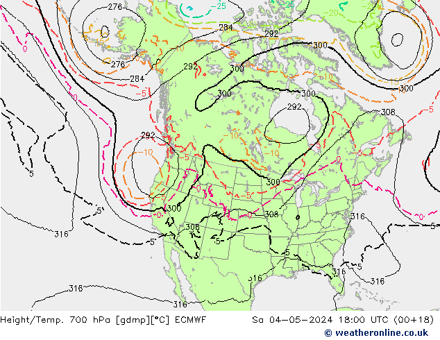 Hoogte/Temp. 700 hPa ECMWF za 04.05.2024 18 UTC