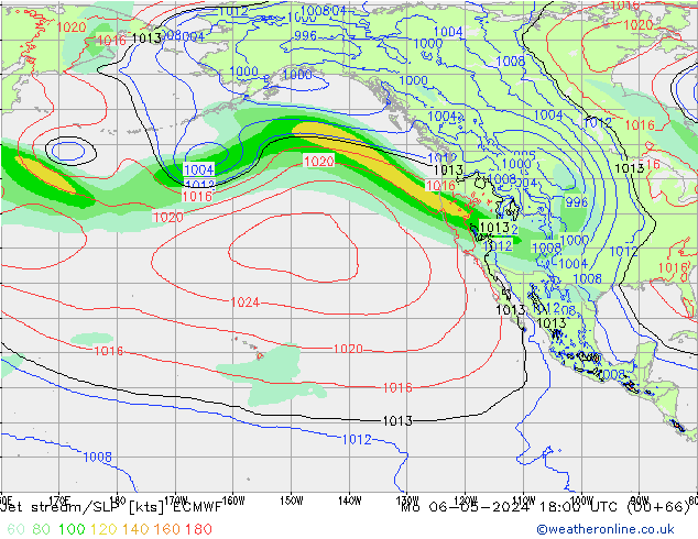 Jet stream/SLP ECMWF Po 06.05.2024 18 UTC