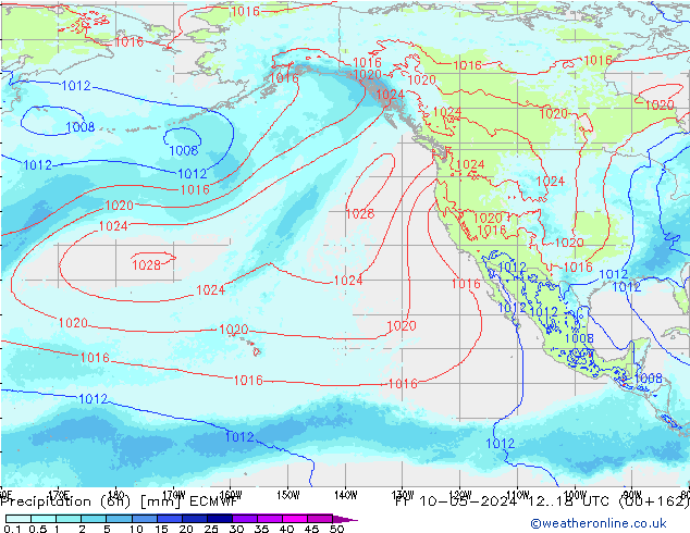 Precipitation (6h) ECMWF Pá 10.05.2024 18 UTC