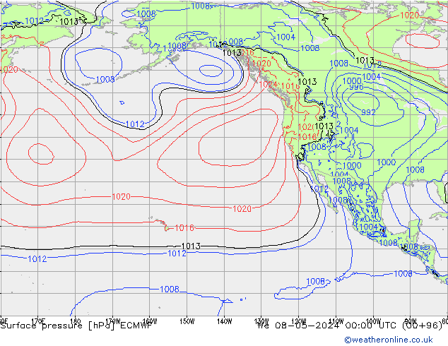 Presión superficial ECMWF mié 08.05.2024 00 UTC