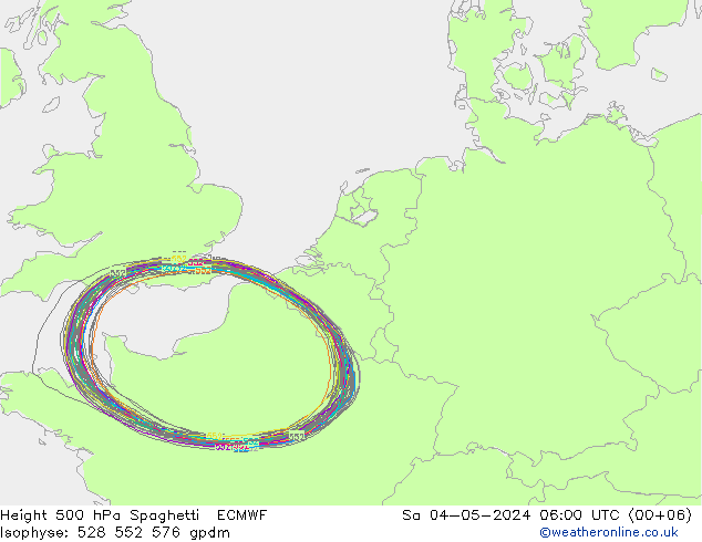 Height 500 hPa Spaghetti ECMWF Sa 04.05.2024 06 UTC