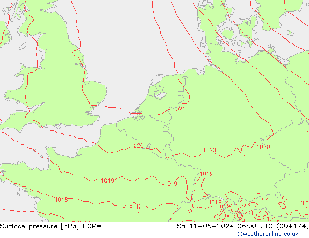 Surface pressure ECMWF Sa 11.05.2024 06 UTC