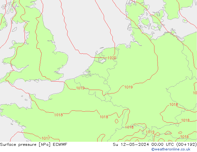 Presión superficial ECMWF dom 12.05.2024 00 UTC