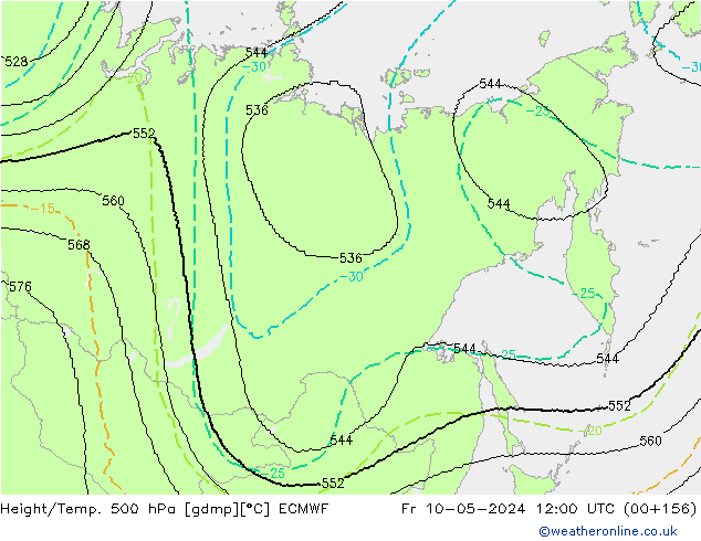 Hoogte/Temp. 500 hPa ECMWF vr 10.05.2024 12 UTC