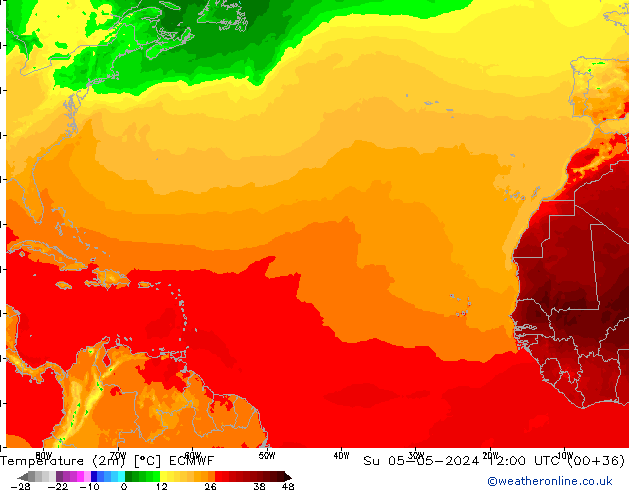 Temperature (2m) ECMWF Su 05.05.2024 12 UTC
