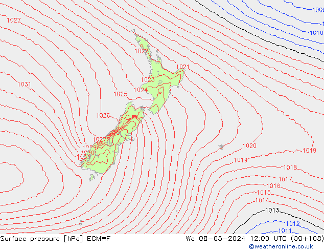 Presión superficial ECMWF mié 08.05.2024 12 UTC