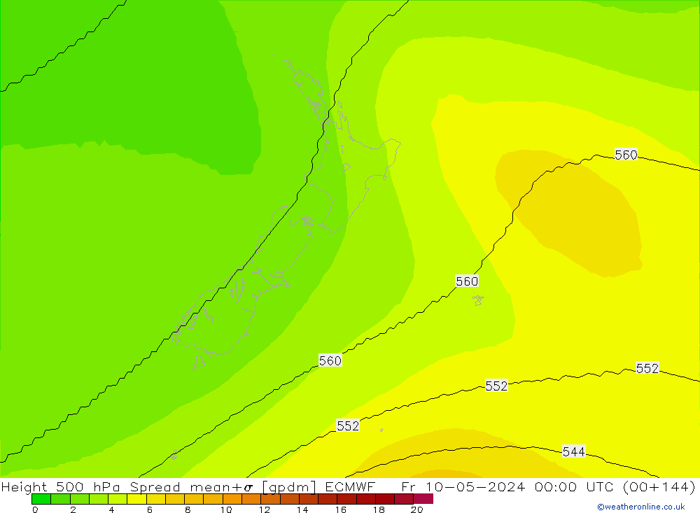 Height 500 hPa Spread ECMWF Pá 10.05.2024 00 UTC