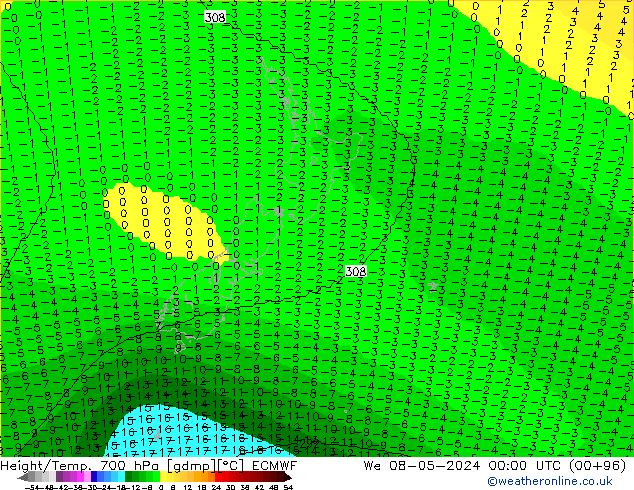 Height/Temp. 700 гПа ECMWF ср 08.05.2024 00 UTC