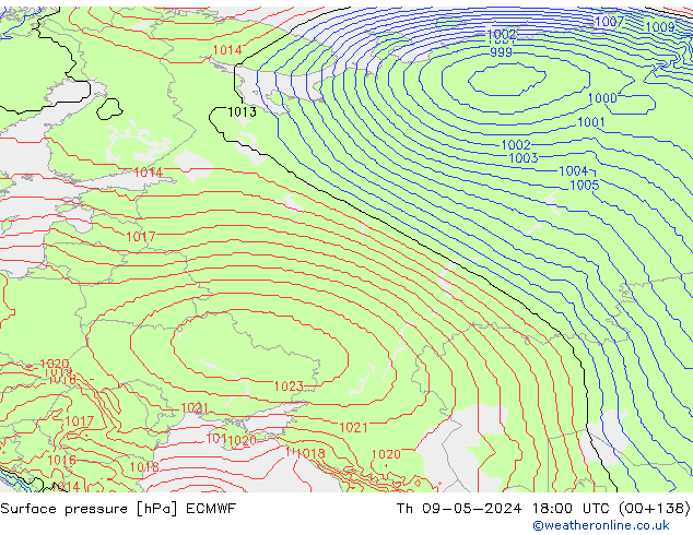 ciśnienie ECMWF czw. 09.05.2024 18 UTC