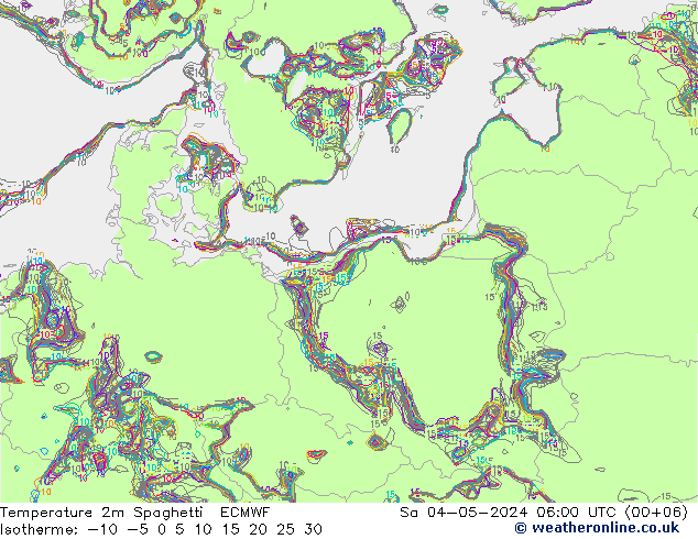 карта температуры Spaghetti ECMWF сб 04.05.2024 06 UTC