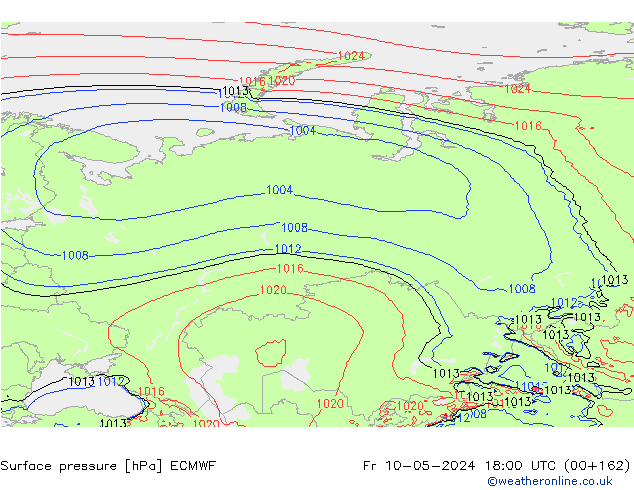 Luchtdruk (Grond) ECMWF vr 10.05.2024 18 UTC