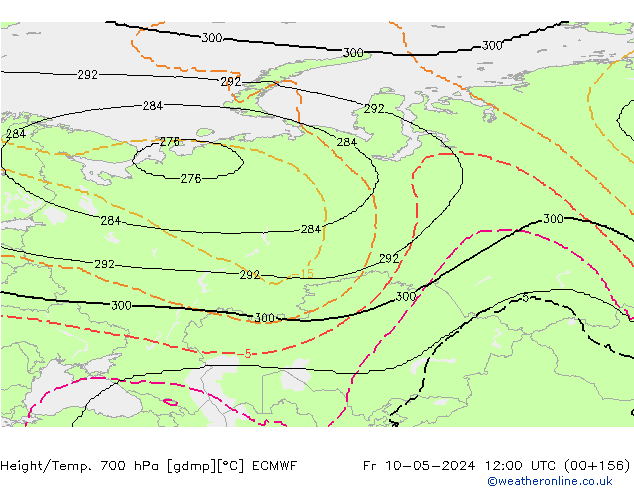 Hoogte/Temp. 700 hPa ECMWF vr 10.05.2024 12 UTC