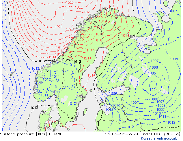 Surface pressure ECMWF Sa 04.05.2024 18 UTC