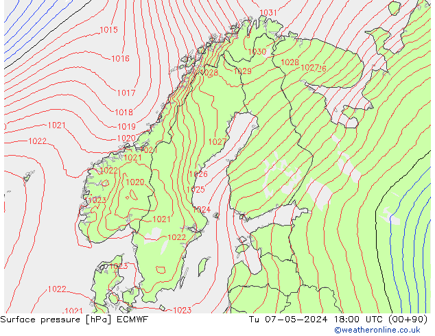 pressão do solo ECMWF Ter 07.05.2024 18 UTC