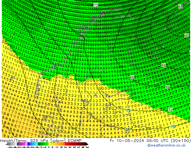 Géop./Temp. 925 hPa ECMWF ven 10.05.2024 06 UTC