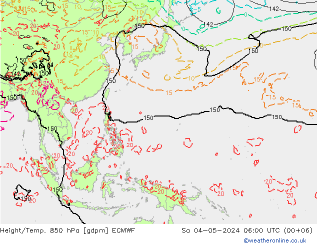 Height/Temp. 850 hPa ECMWF so. 04.05.2024 06 UTC