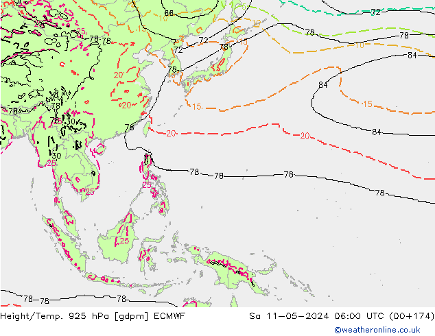 Height/Temp. 925 hPa ECMWF So 11.05.2024 06 UTC