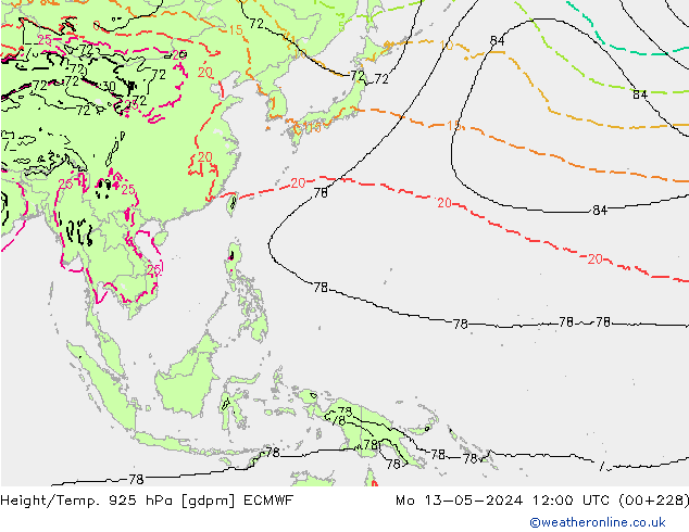 Height/Temp. 925 hPa ECMWF lun 13.05.2024 12 UTC