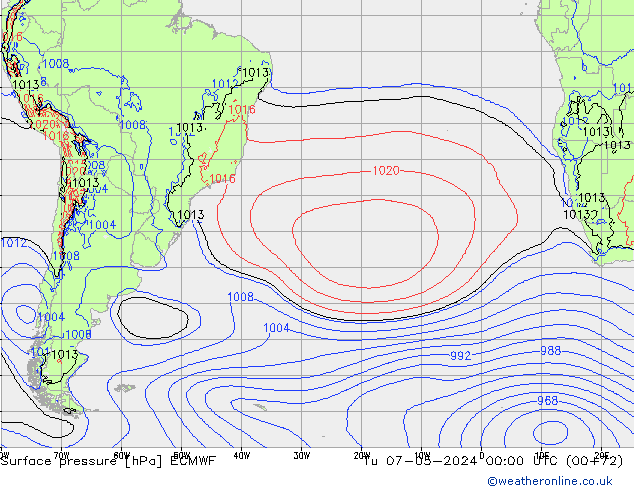Atmosférický tlak ECMWF Út 07.05.2024 00 UTC