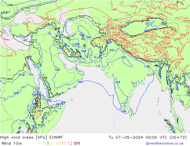 High wind areas ECMWF Tu 07.05.2024 00 UTC