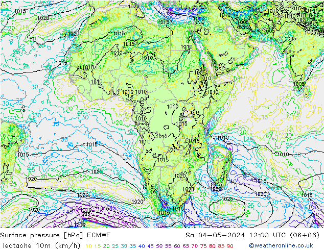 Isotachs (kph) ECMWF sam 04.05.2024 12 UTC