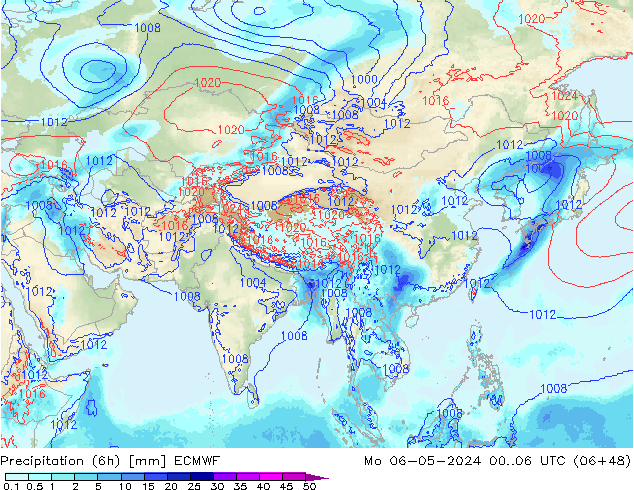 Precipitation (6h) ECMWF Mo 06.05.2024 06 UTC