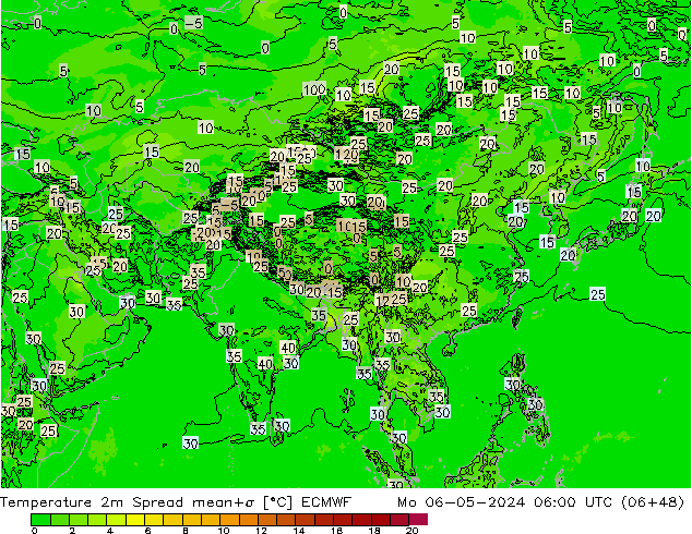 Temperature 2m Spread ECMWF Mo 06.05.2024 06 UTC