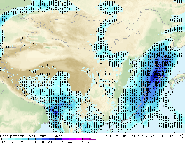 降水量 (6h) ECMWF 星期日 05.05.2024 06 UTC