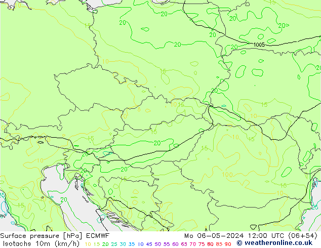 Isotachs (kph) ECMWF Mo 06.05.2024 12 UTC