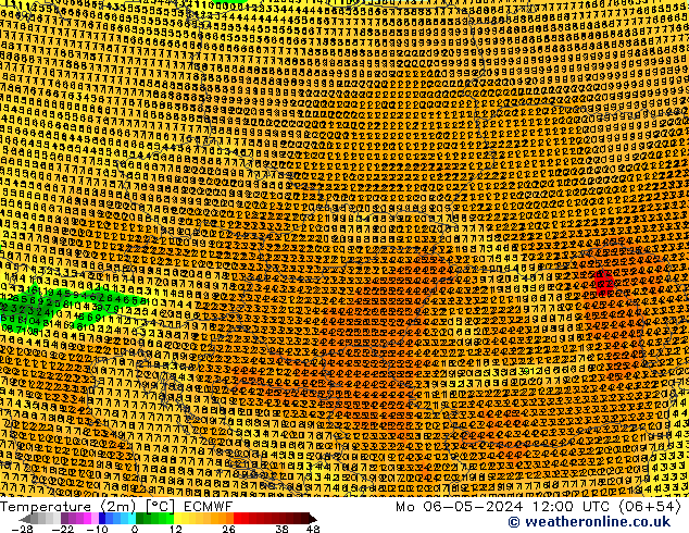 mapa temperatury (2m) ECMWF pon. 06.05.2024 12 UTC