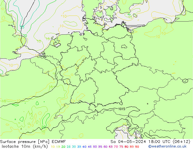 Isotachen (km/h) ECMWF Sa 04.05.2024 18 UTC