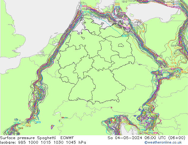 地面气压 Spaghetti ECMWF 星期六 04.05.2024 06 UTC