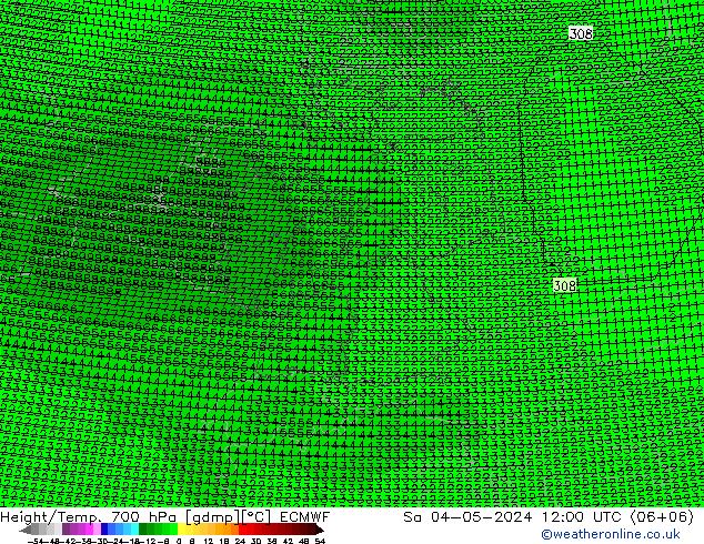 Height/Temp. 700 hPa ECMWF 星期六 04.05.2024 12 UTC