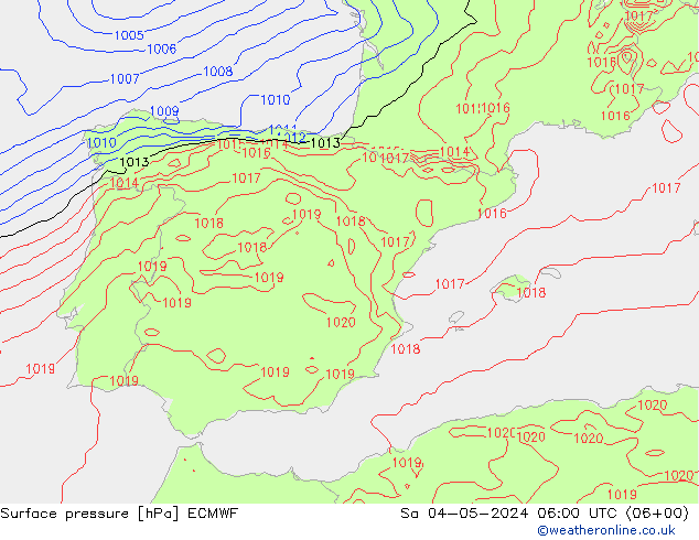 Presión superficial ECMWF sáb 04.05.2024 06 UTC