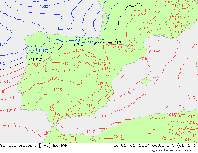 Presión superficial ECMWF dom 05.05.2024 06 UTC