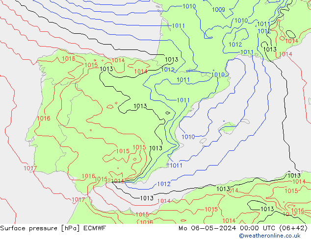 Presión superficial ECMWF lun 06.05.2024 00 UTC