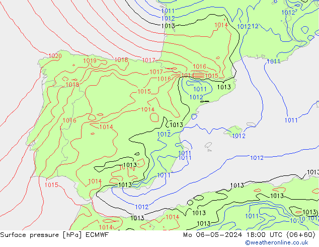 Atmosférický tlak ECMWF Po 06.05.2024 18 UTC