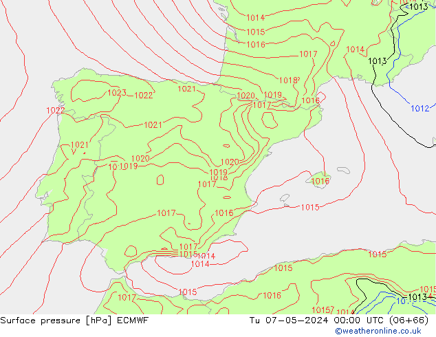 Luchtdruk (Grond) ECMWF di 07.05.2024 00 UTC