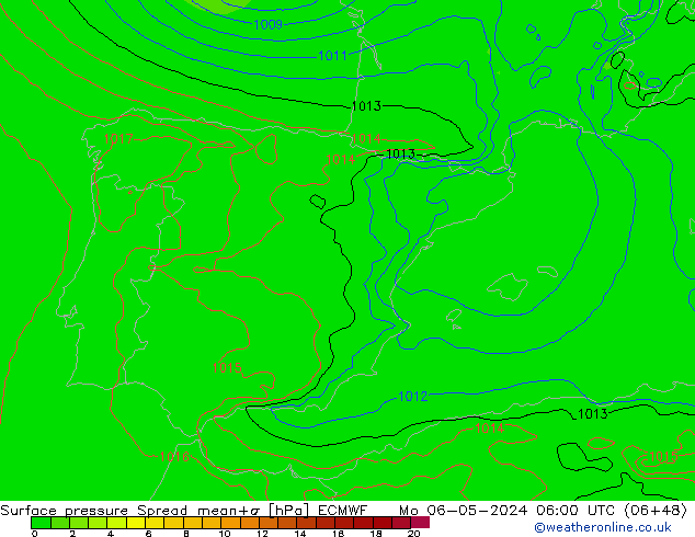 Surface pressure Spread ECMWF Mo 06.05.2024 06 UTC
