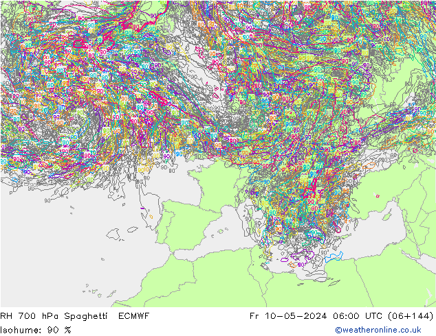 RH 700 hPa Spaghetti ECMWF Fr 10.05.2024 06 UTC