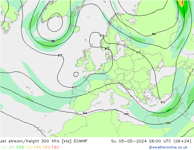 Jet stream/Height 300 hPa ECMWF Su 05.05.2024 06 UTC